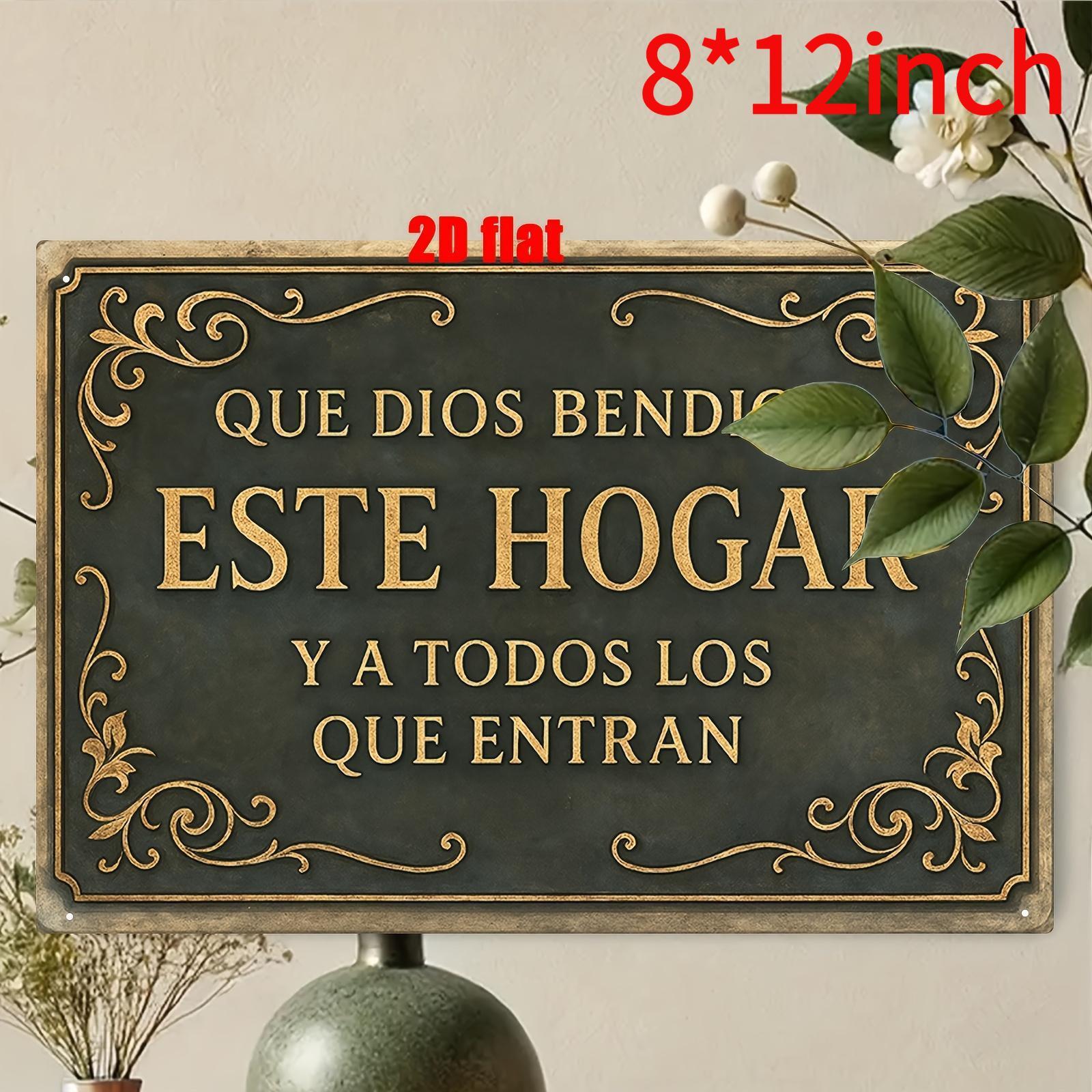 2D Flat, 1pc，8*12inches Metal Wall Art Sign, Wall Decoration Poster, Spanish "God Bless This Home" Theme Iron Wall Art, Suitable for Home Prayer Room, Bedroom, Study Room, Living Room, Dining Room, Ideal Gift for Friends, Size 8x12inch