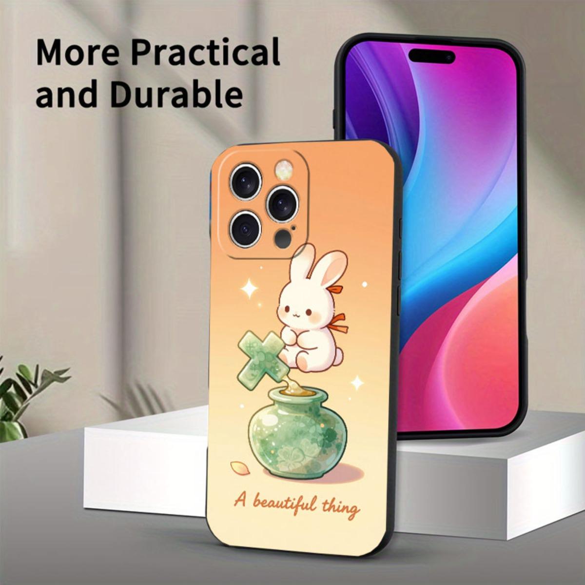 Phone case: Cute Christian rabbit and cross clover jar design, faith-inspired phone case suitable for iPhone 17/17pro/16/X/XS/XR/11/12/13/14/15/16Plus/17ProMax, printed imitation liquid silicone phone case