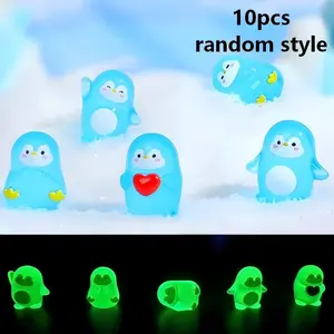 10Pcs Mini Blue Little Penguin Statues, Imitation Miniature Luminous Penguin Ornaments Made Of Resin, Animal Penguin Decorations. Suitable For Courtyards & Outdoors, Potted Plants, Fish Tanks & Aquariums, Office Desktops, Micro Landscapes, Home Interior,