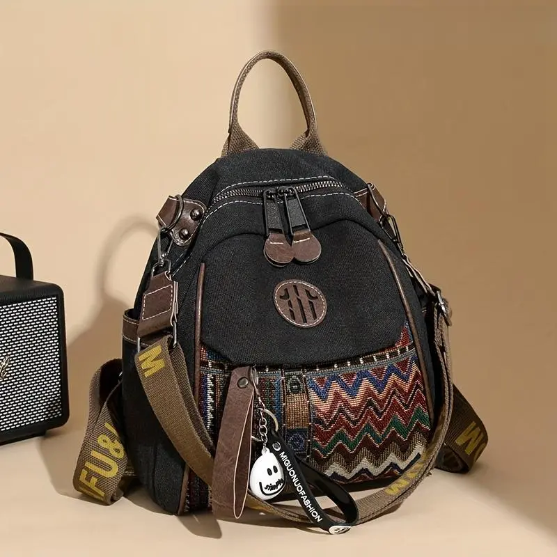 2 in 1 Convertible Backpack Purse for Women - Boho Ethnic Pattern Crossbody Bag, Small Lightweight Shoulder Bag for Travel, Daily Use,Random stripe pattern Bookbag