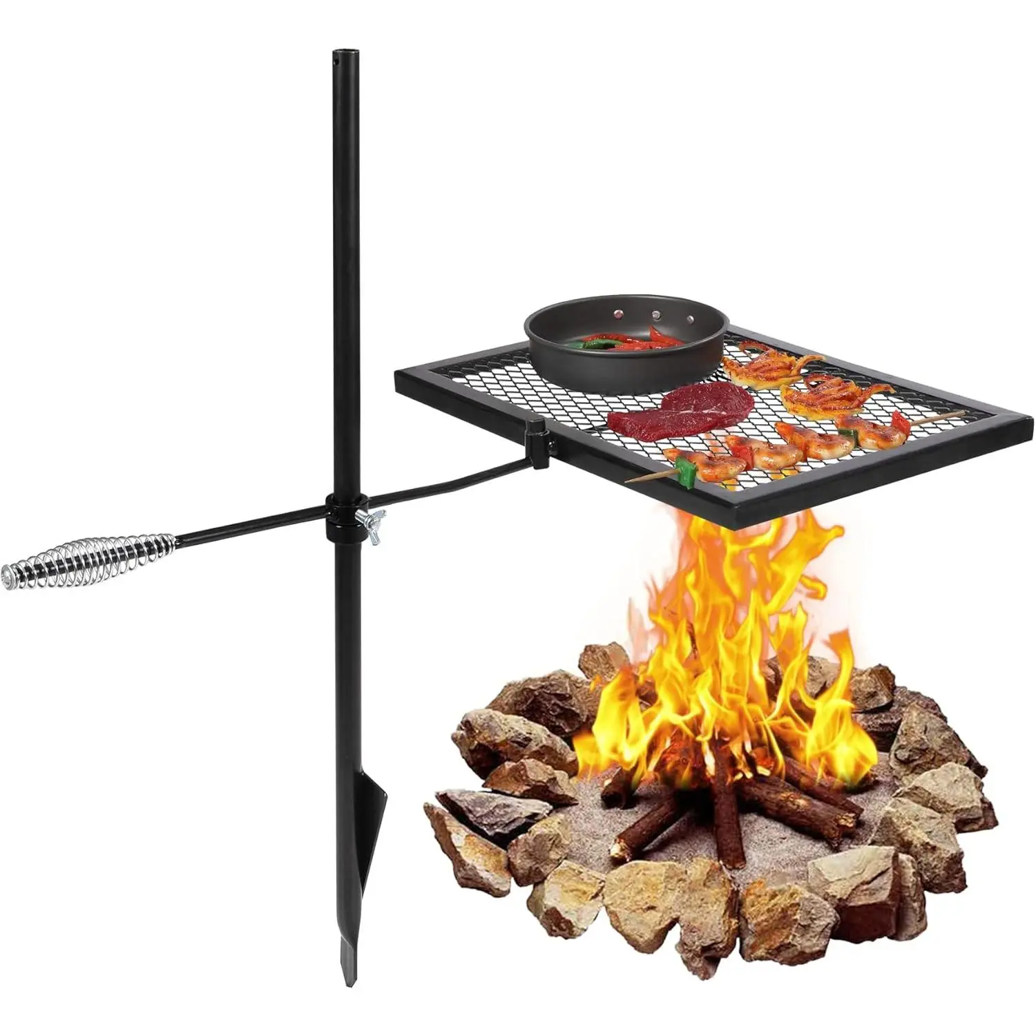 Swivel Campfire Grill Heavy Duty Steel Grate, Over Fire Camp Grill with Carrying Bag  Outdoor Open Flame Cooking