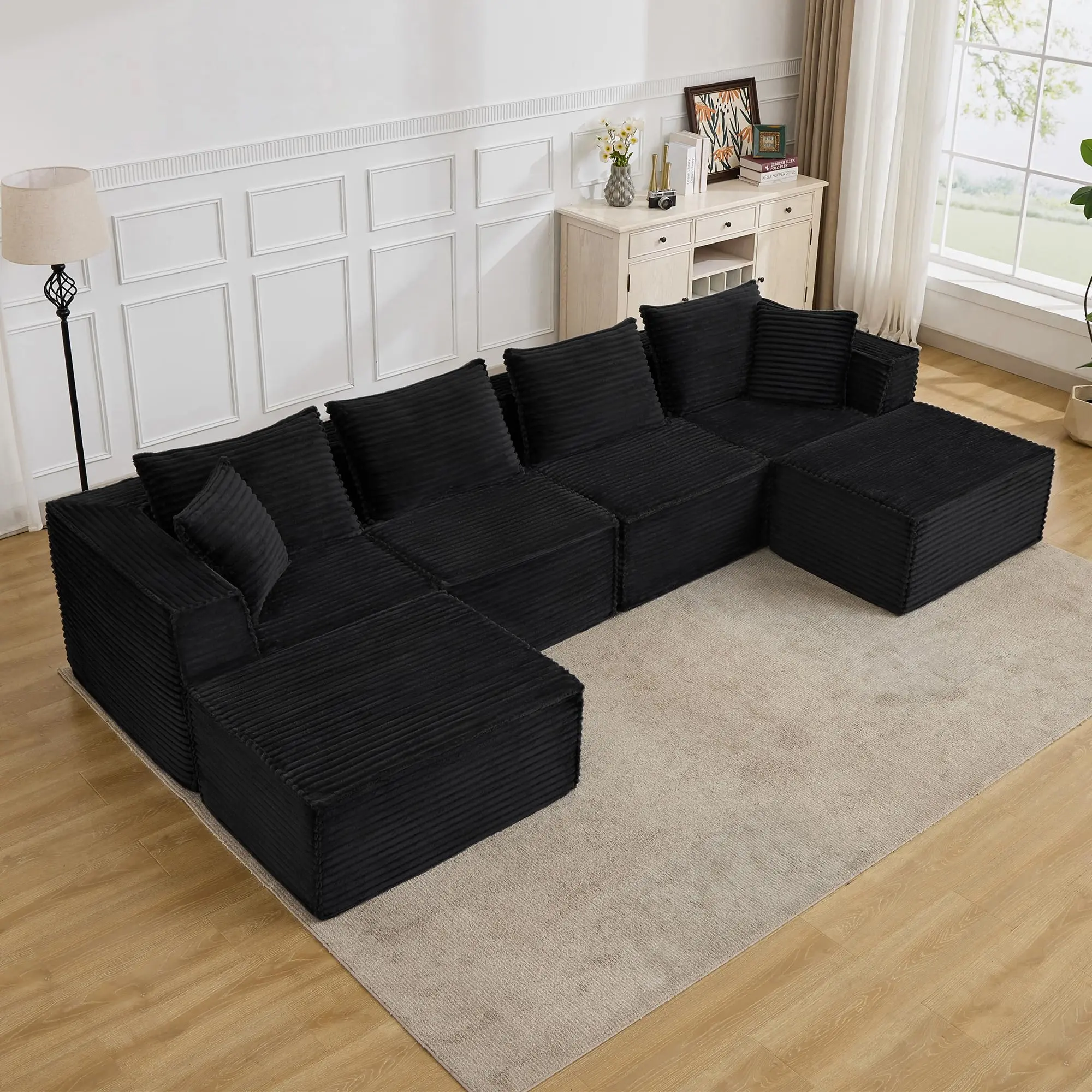137" Modular Sectional Sofa, Modern Cloud Sectional Couch with Deep Seat, U-Shape Boneless Couch with Chaise for Living Room, Apartment, Bedroom – No Assembly Required (4 Seater + 2 Ottomans)