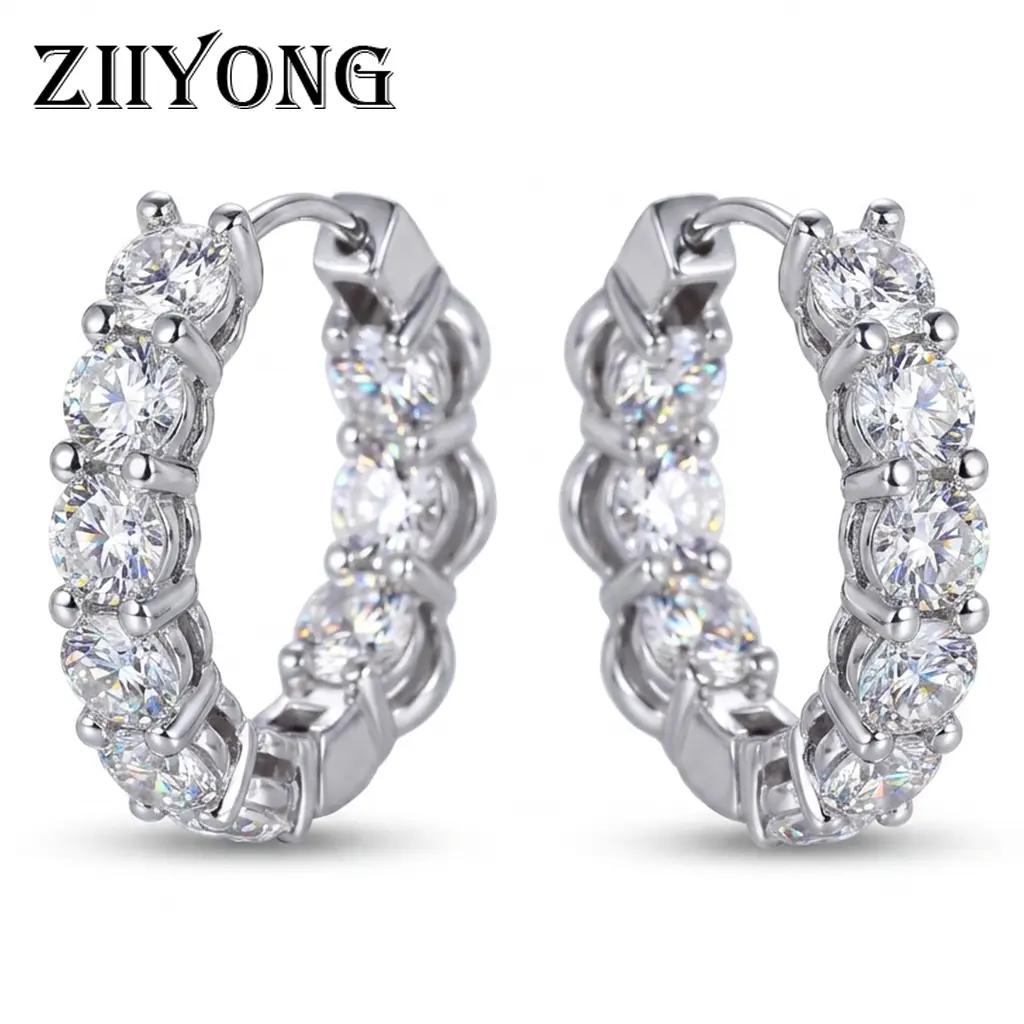 ZIIYONG 925 Sterling Silver Brilliant Round Cut Cubic Zirconia Eternity Hoop Earrings, Hypoallergenic Women's Fine Jewelry, Perfect for Anniversary Gift & Everyday Wear Elegant Statement Piece