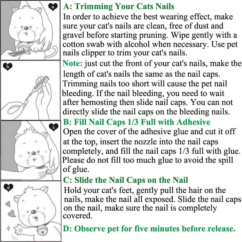 Cat Nail Caps, 100pcs Medium Size 5 Colors with Glue and Applicators, Safe for Cat Claw Care, Protect Homes and Furniture, Prevent Scratch Disease, Long-lasting, Skin-friendly