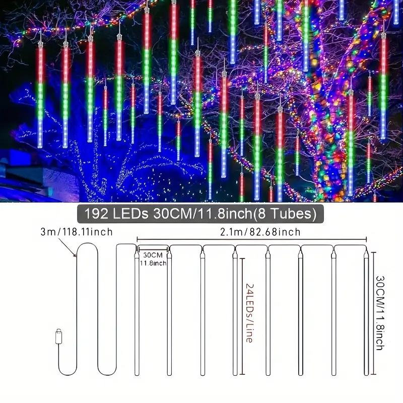 96leds USB Meteor Shower String Lights, 8 Strings Ed Festival Lights, Outdoor Garden Yard Lights, Christmas New Year Wedding Valentine Decorations, Party Lighting Decoration, Outdoor Twinkle Lights, Electronic Lights