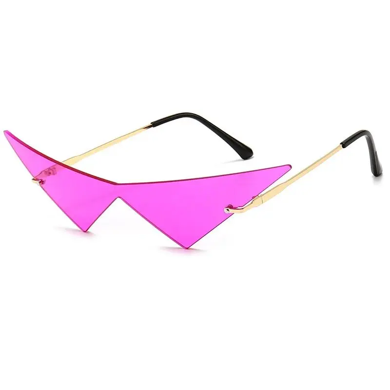 Oversized Cat eye Rimless Sunglasses Women Fashion One Piece Lens Sun Glasses Female Trend Triangle Eyewear Men UV400