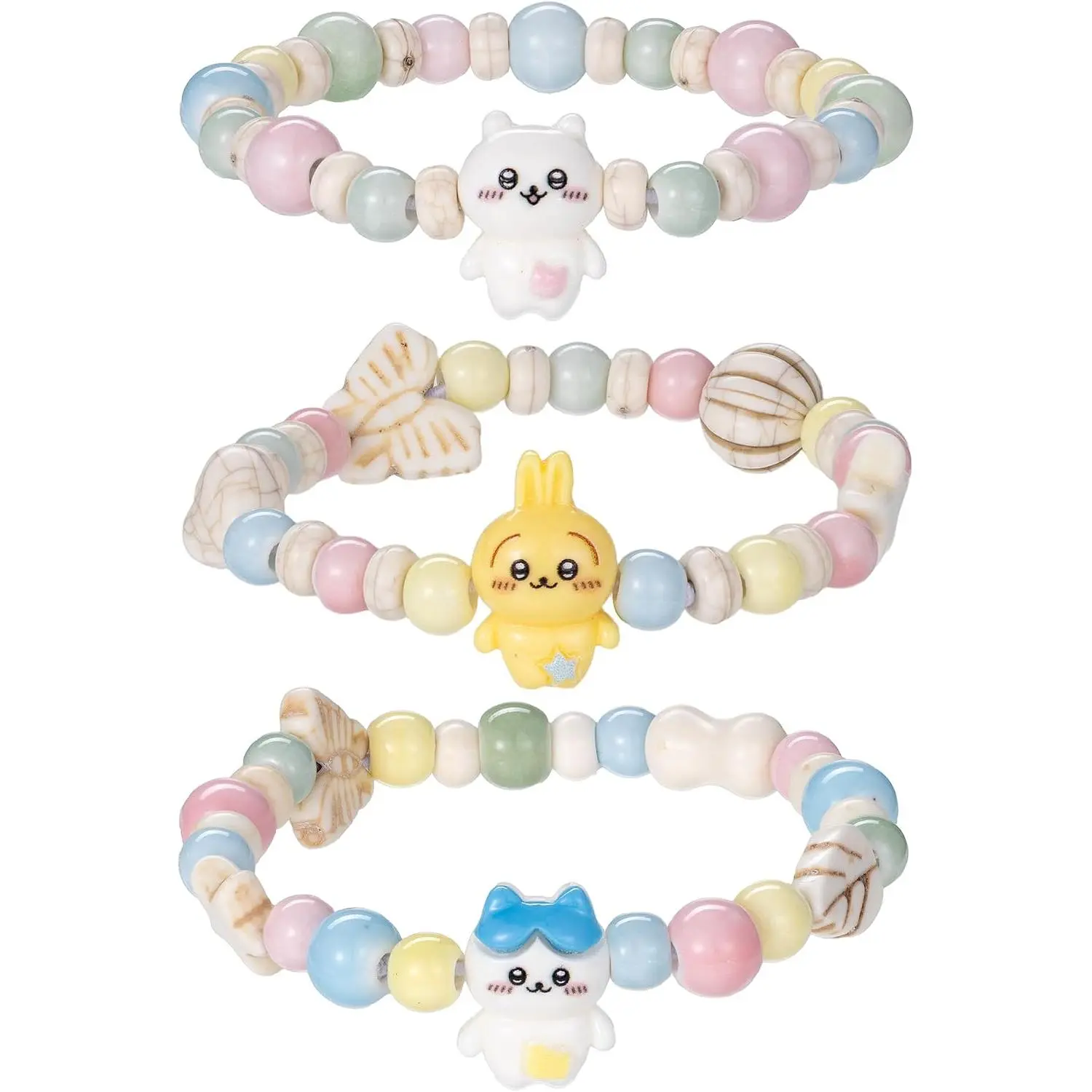 3 count Kawaii Bracelets Set Ceramic Bead Bracelet Elastic Beaded  Bracelets  for Women Bff Friendship  ﻿