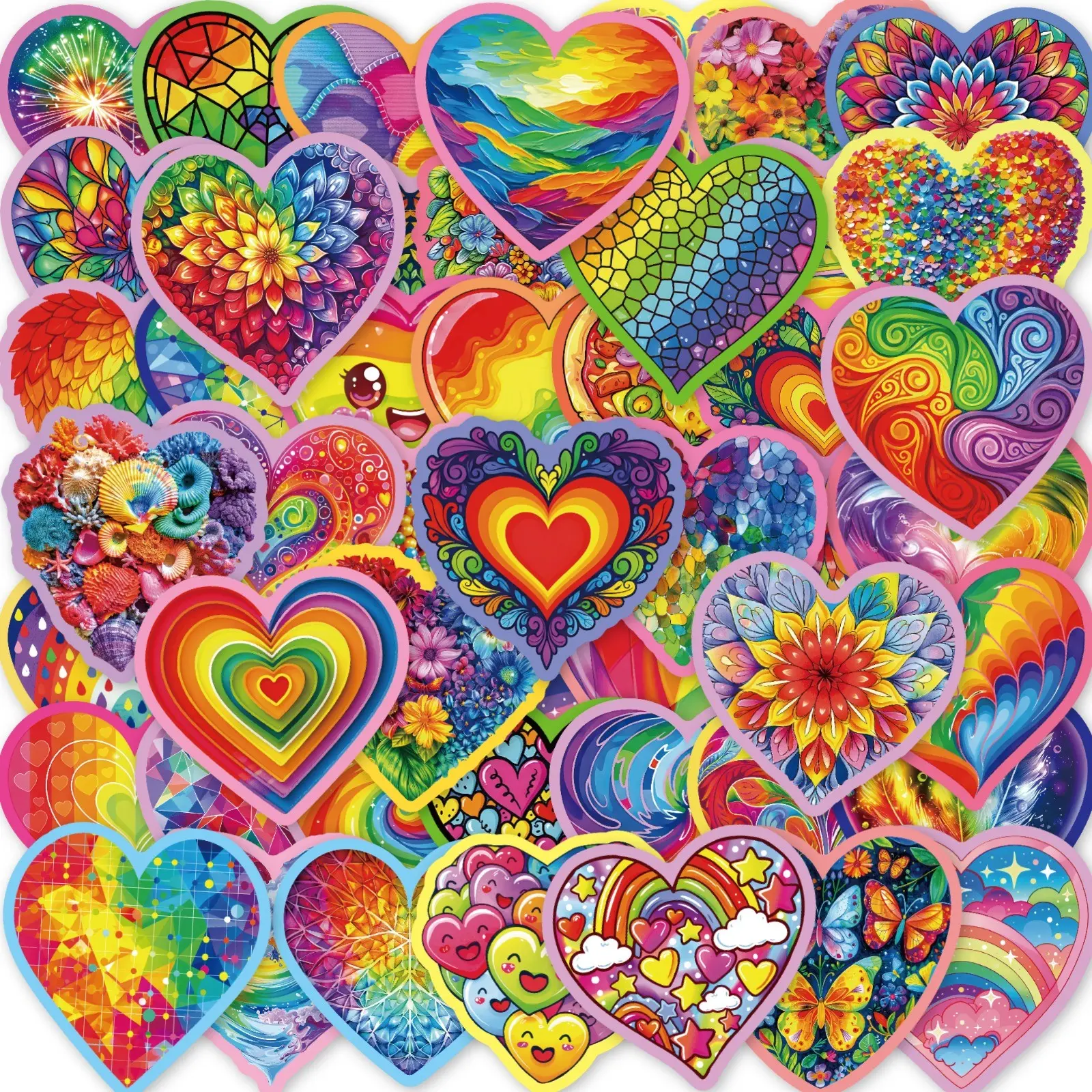 56pcs DIY Rainbow Heart Stickers, Waterproof PP Stickers for Phone Cases, Cups, Laptops, Gift Wrapping, Holiday Decorations