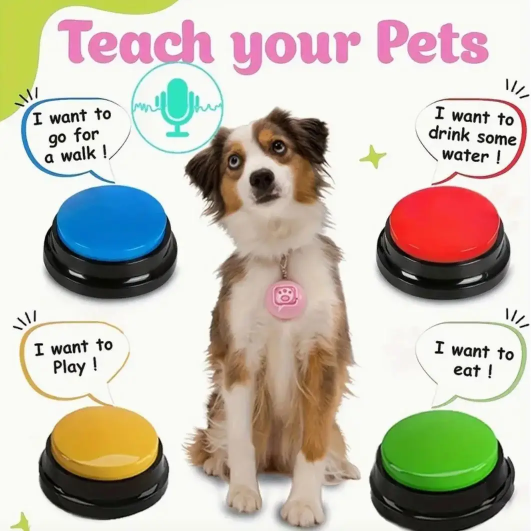 Pet Button (4pcs/set), Dog Voice Button, Recordable Button, Interactive Pet Button, Fun Pet Toy for Dogs & Cats