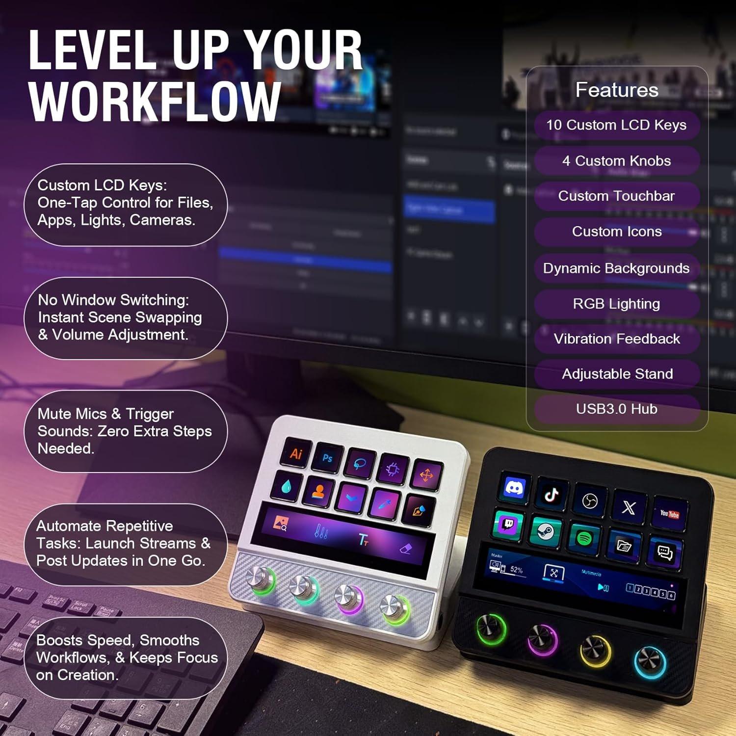 Macro Pad, Streaming Deck Stream Controller Soundboard Keypad, Programmable  USB Shortcut Keyboard for Gamer Streamer, Audio Mixer for OBS, YouTube, Office Desk Setup, PC,