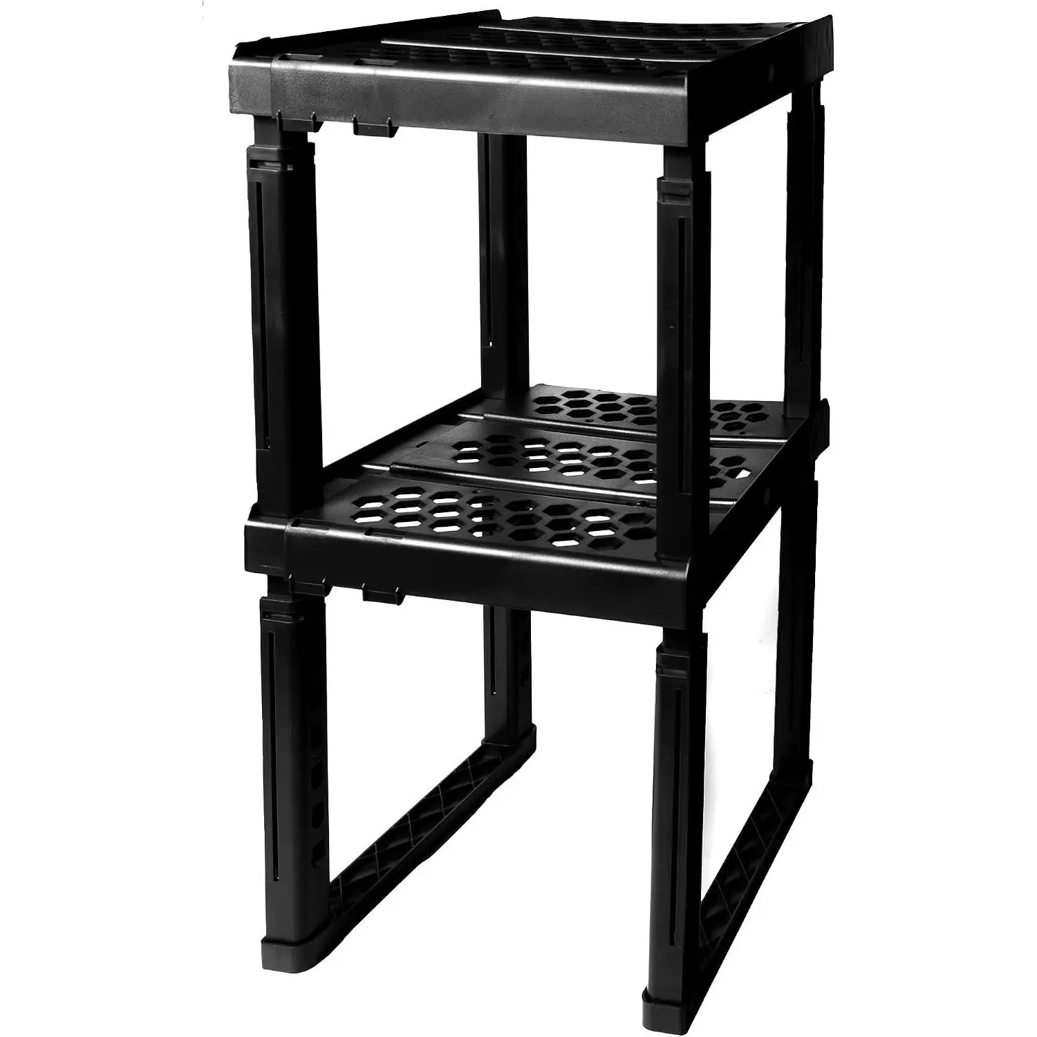 Locker Organizer Shelf， Adjustable Width and Height, Ideal Locker for School, Office, and Gym Lockers (Black 2 Pack)