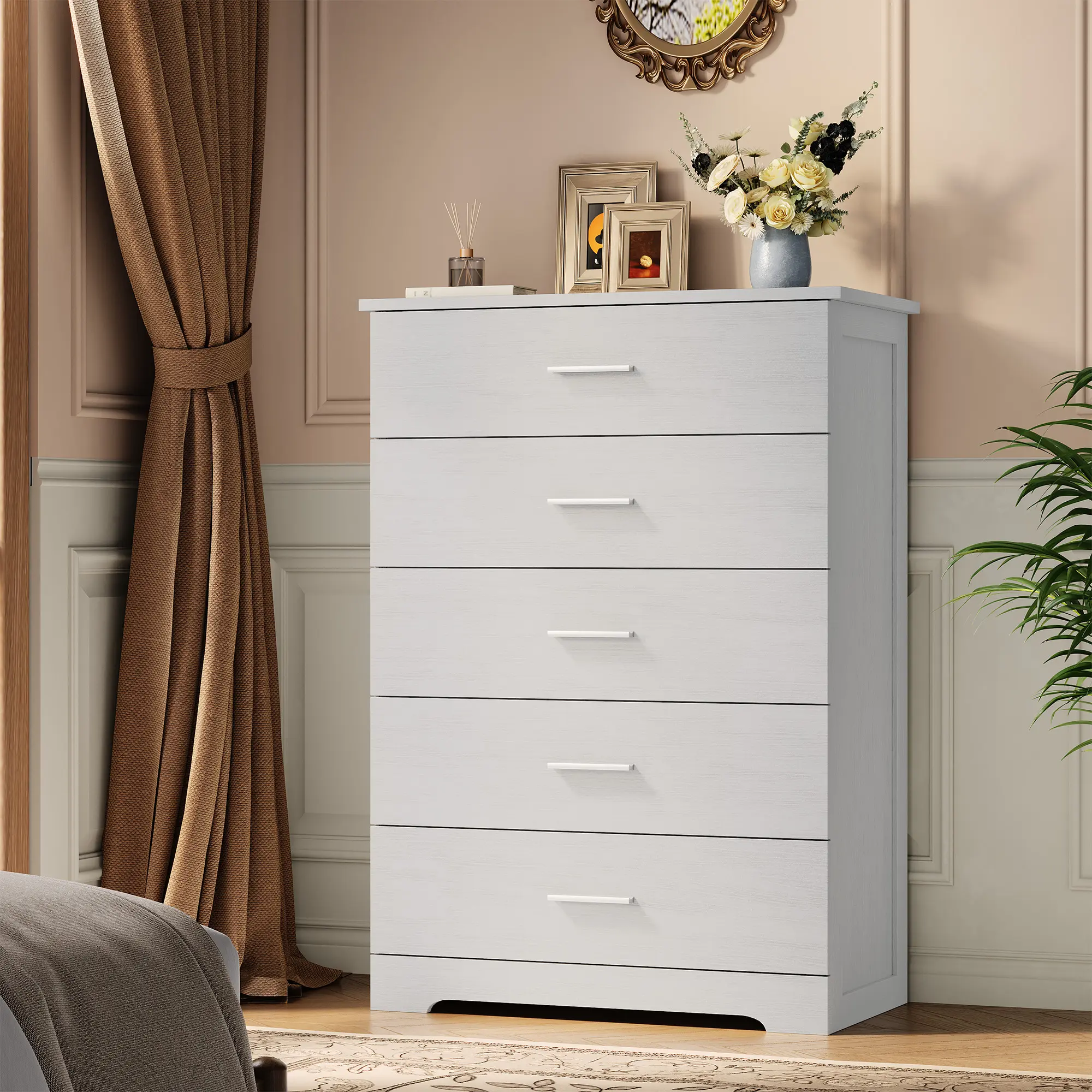 Gaomon Mid-Century Modern Wood Dresser, 5 Drawer Chest for Bedroom Living Room Entryway, Smooth Gliding Storage Cabinet, Warm Wood Finish, Easy Assembly, TV Stand Alternative