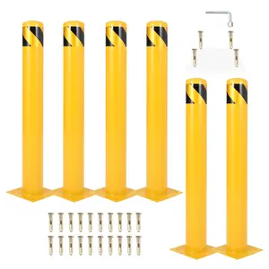 48" & 42" Commercial Steel Safety Bollards, 4.5" Diameter, Yellow, Choose 2-Pack or 6-Pack