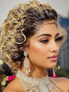 Pixie Cut Curly Wig Water Wave Short Bob 13x1 Lace Frontal Human Hair Wig Transparent Lace Front Wig for Women