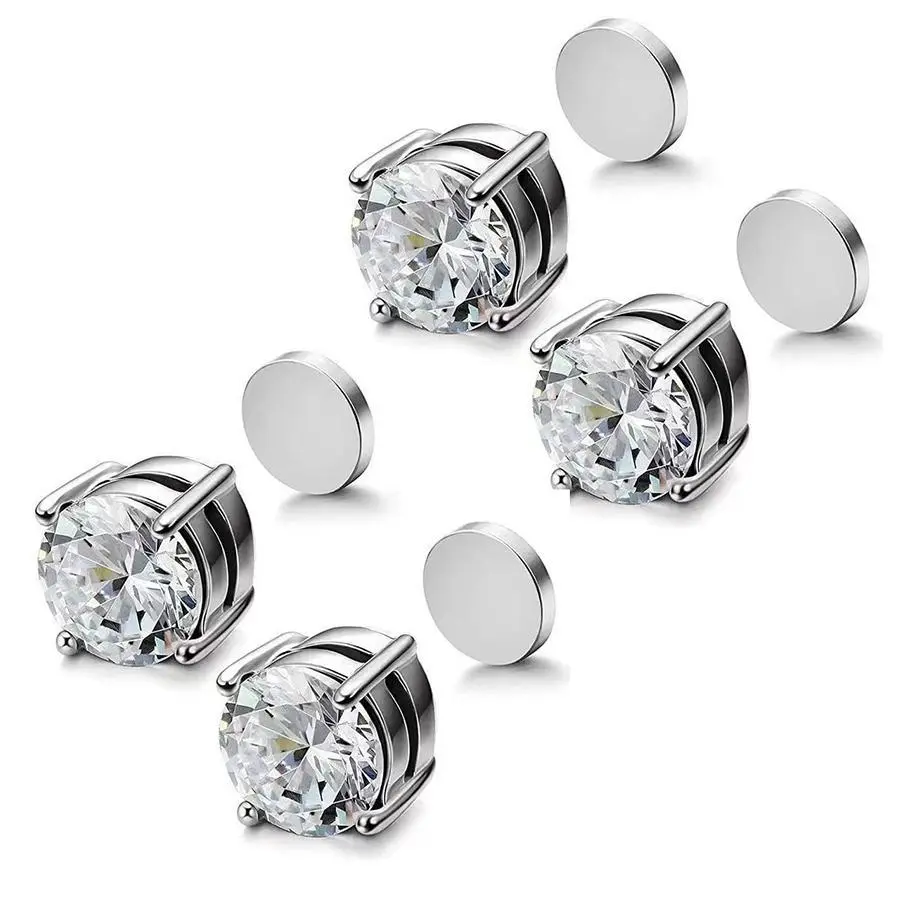 Hypoallergenic Earrings, 8mm Stainless Steel Magnetic Studs for Men and Women, Non-Piercing with Round AAA+ CZ, Birthday and Graduation Gift, Ear Studs, High Quality Earrings, No Piercing, 6-8Mm, Friend, Coworkers, Magnetic Earrings