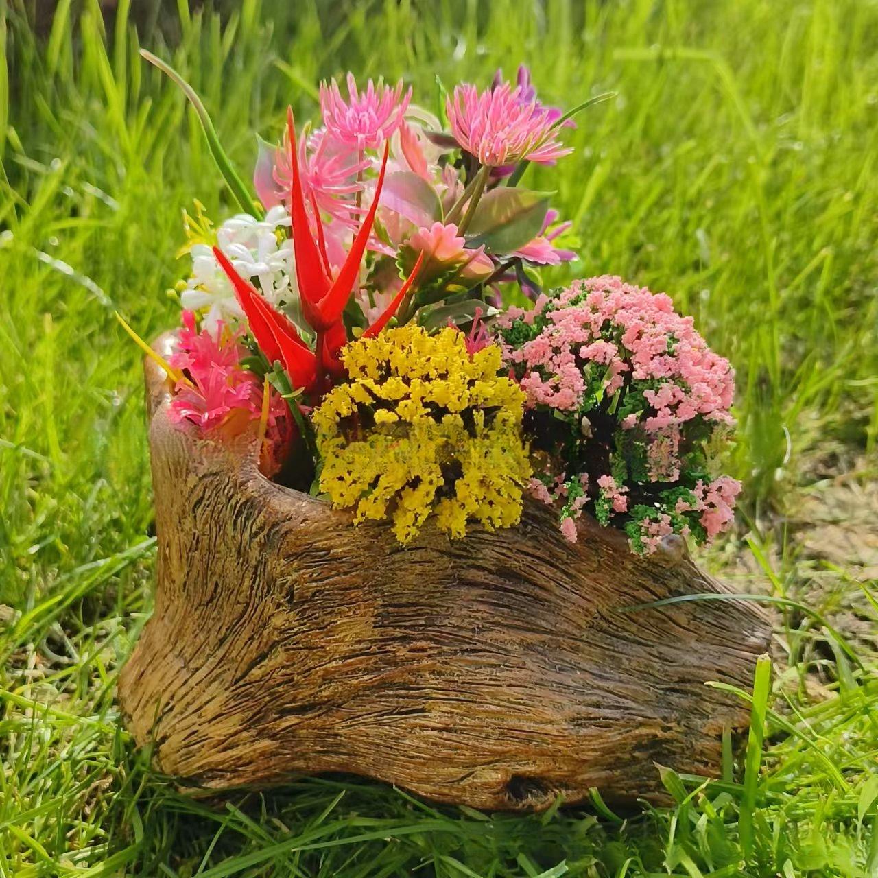 Resin succulent flowerpot garden decoration ornament, creative imitation tree stump succulent ecological gardening