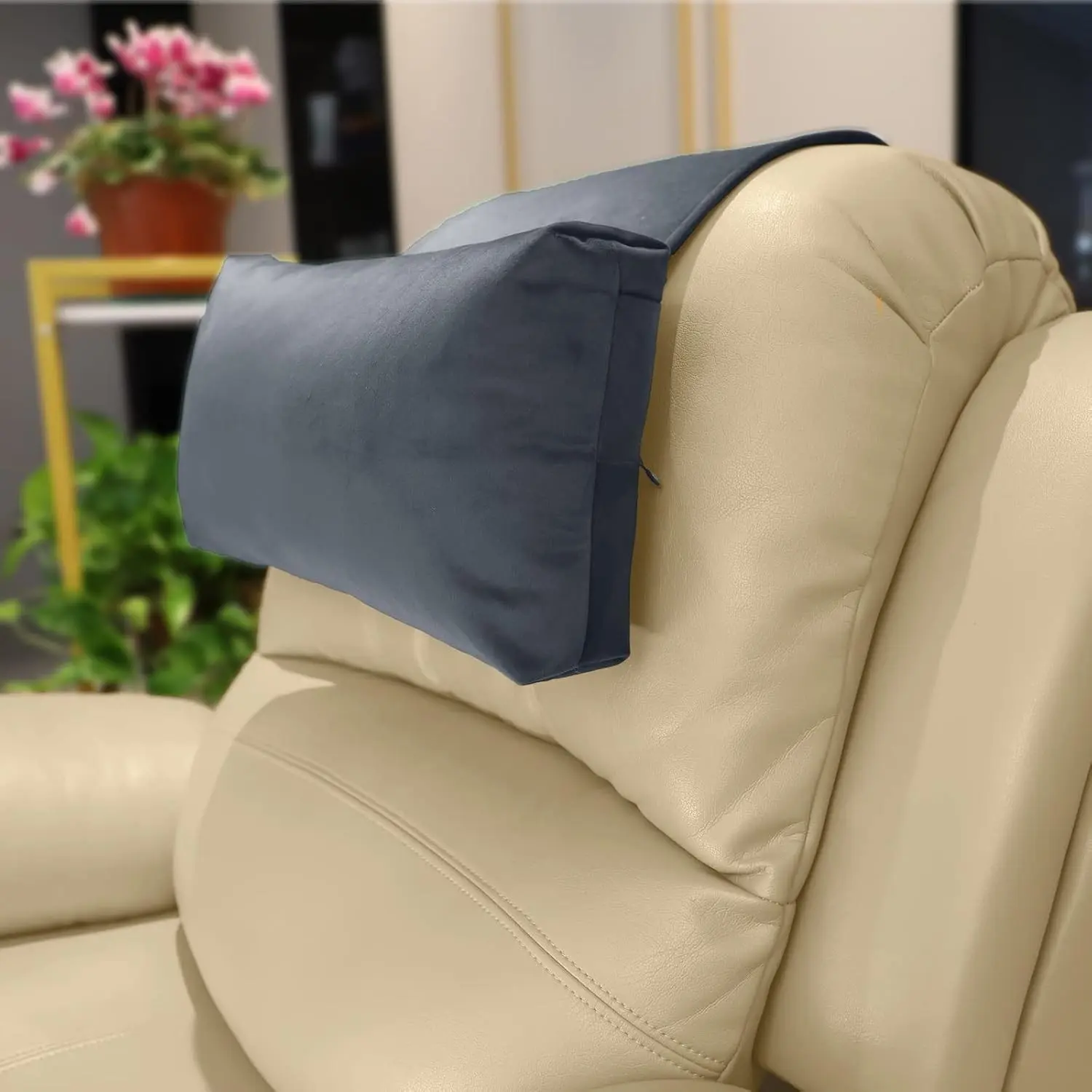 Velvet Recliner Pillow - Adjustable Headrest Cushion for Recliners, Armchairs, Neck Support, Non-Slip Design, Pain Relief (Gray)