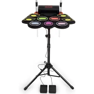 Electric  Drum Set, Drum Set Practice 9 Pads With Stand, Recording,Light Up Drum Sticks,Drum Pedal,Midi, Stereo Speaker(Rainbow)