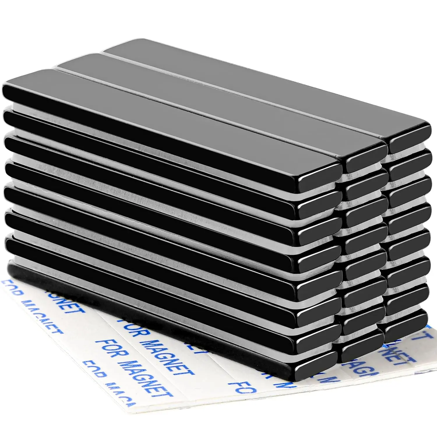 Neodymium Magnets, 24 Pack-2.36x0.39x0.12In| Rare Earth Bar with Backing, Duty Strip for Fridge, Office,, Black