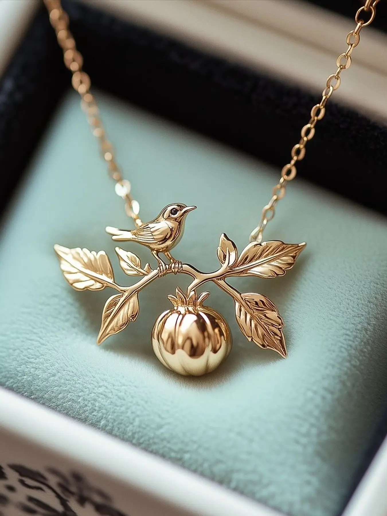 Vintage Elegant Bird Pomegranate Leaf Pendant Chain Necklace for Women, Fashion Simple Versatile Party Gathering Necklace, Copper Pendant Necklaces, Perfect Gift