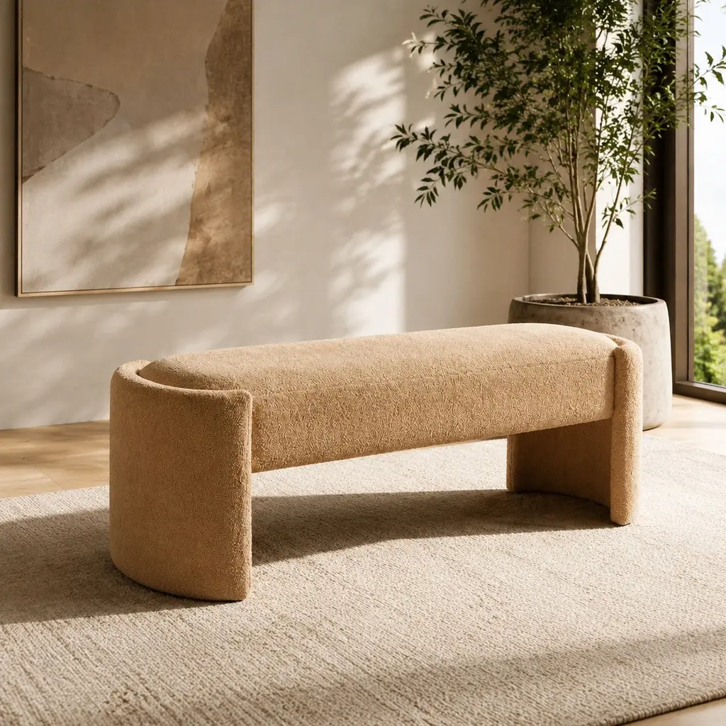 ARCH Elegant Long Rustic Ottoman Bench - Light Camel, 61.25"L x 19.75"W x 19.25"H, Modern Indoor Footrest, Assembly Required, Built-In Storage Compartment, Durable for Everyday Use, 300 lbs Capacity, Temporary Coffee Table