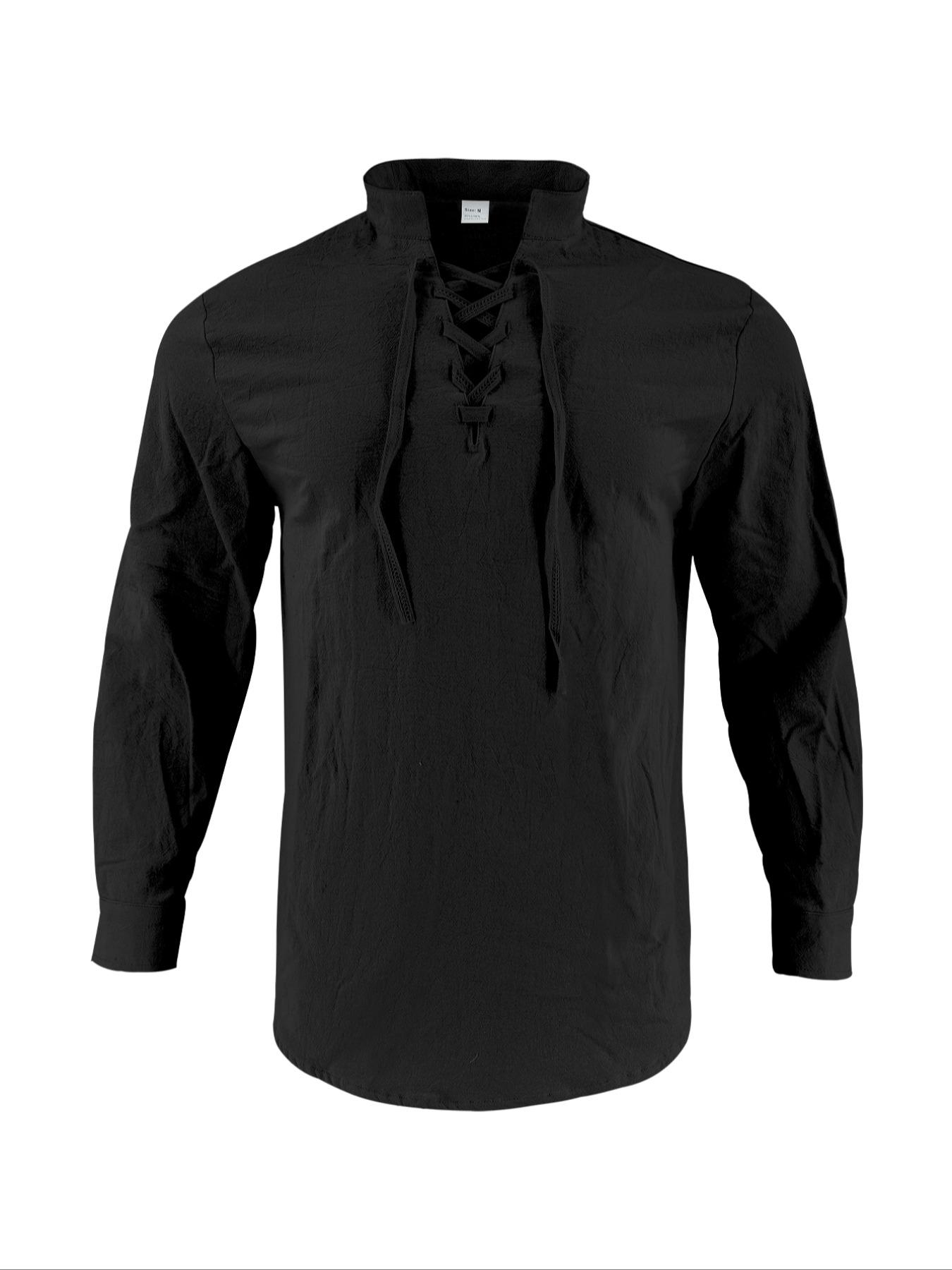 Men's Lightweight Breathable Linen Shirt, Drawstring Collar, Unique Design, Casual Plain Long Sleeve Polo, Perfect for Daily Commute Spring Fall Men's Clothing Men's Lightweight Breathable Linen Shirt, Drawstring Collar, Unique Design, Casual Plain Long Sleeve Polo, Perfect for Daily Commute Spring Fall Men's Clothing