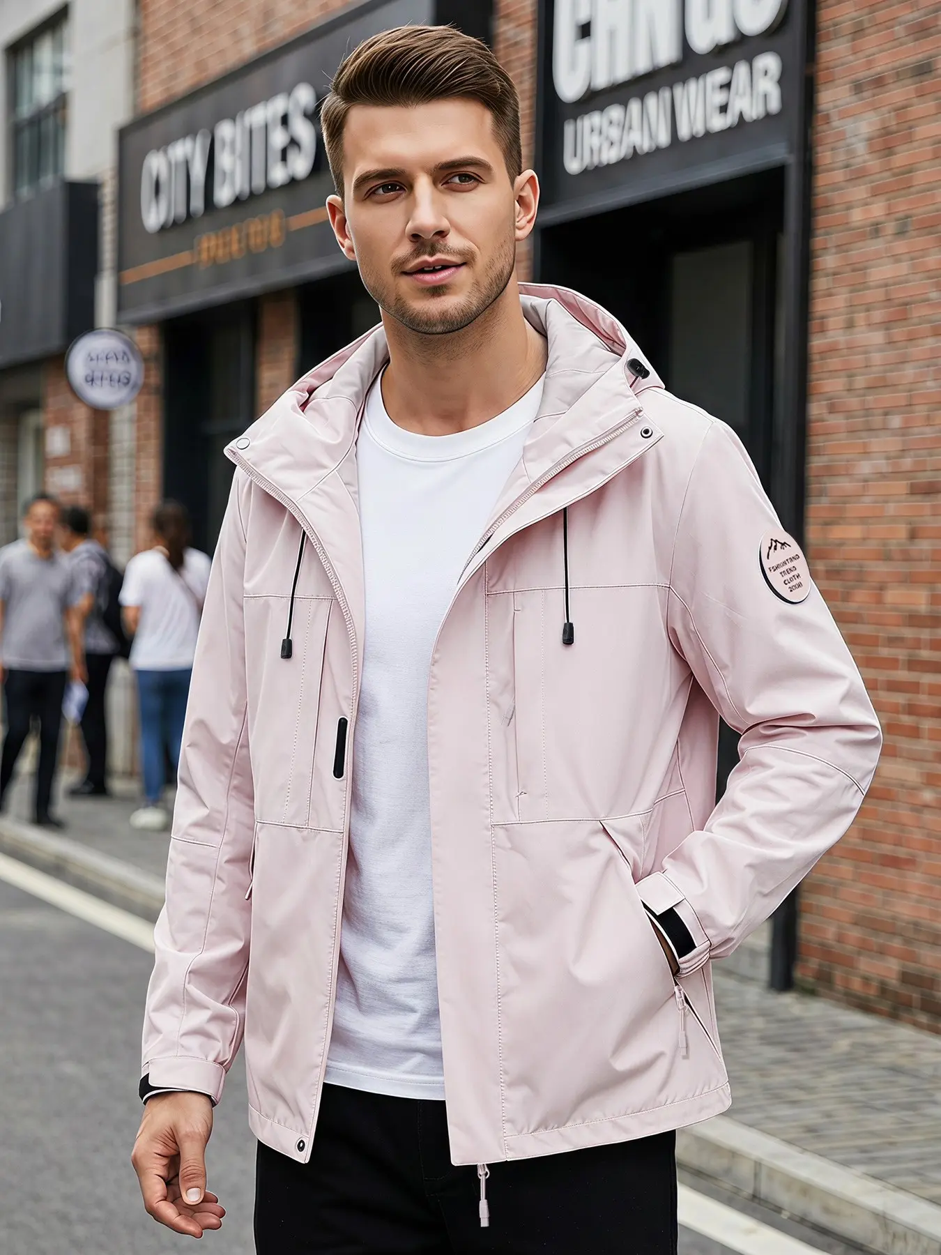 2026 New Outdoor Hooded Climbing Couple Jacket, Spring Autumn Windproof Waterproof Breathable Fashion Pure Color Fleece Lined Coat