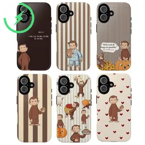 Magnetic for iPhone 17 Cute Monkey Tough Phone Case, Curious George Phone Cover,  Brown Striped & Heart Pattern Christian Quote Design Protective Cover, giftfor iPhone 13