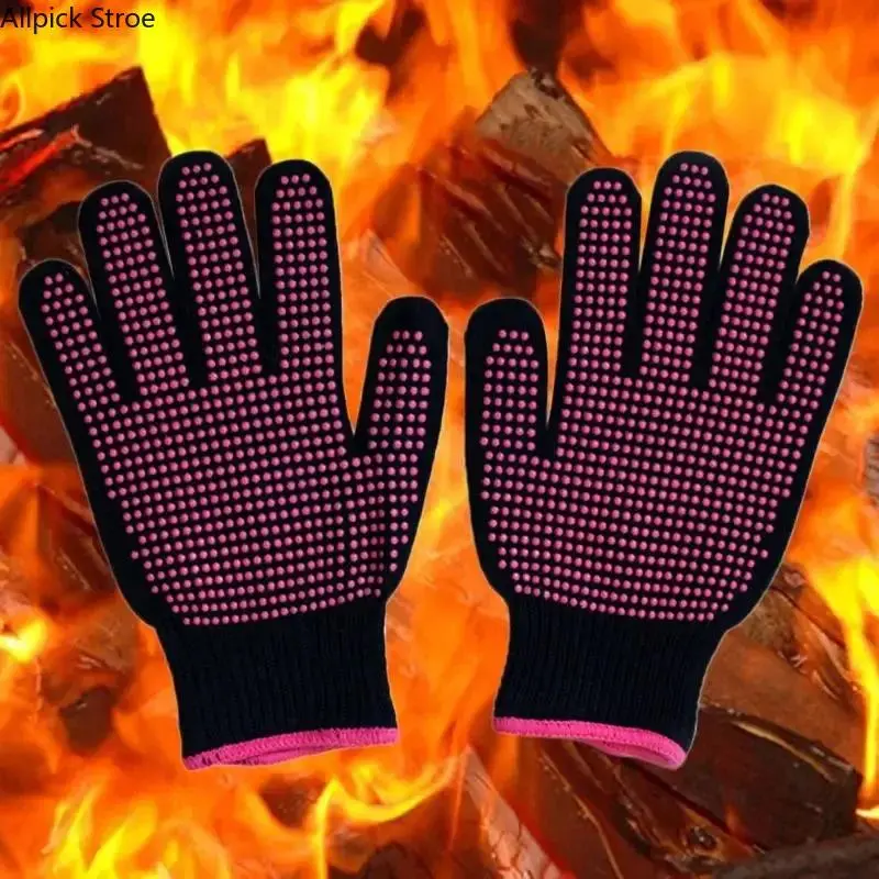 Heatproof Silicone Oven Gloves Cut-Resistant Non-Slip for Kitchen Grill 1 Pair Rosered