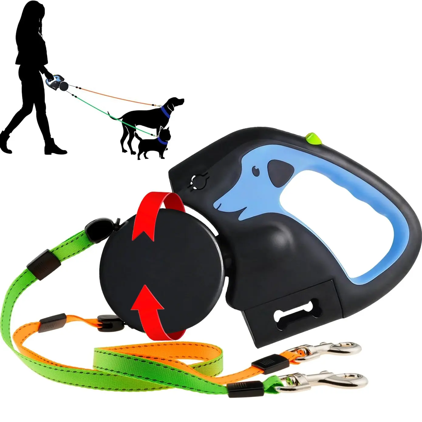 2026 Version Dual Dog Retractable Leashes, Heavy Duty Leash, Auto Unwind, 50 Lbs Capacity, 10 Ft Per Dog, Color-Coded Control, Reflective Leash, Free Trash Bag Roll