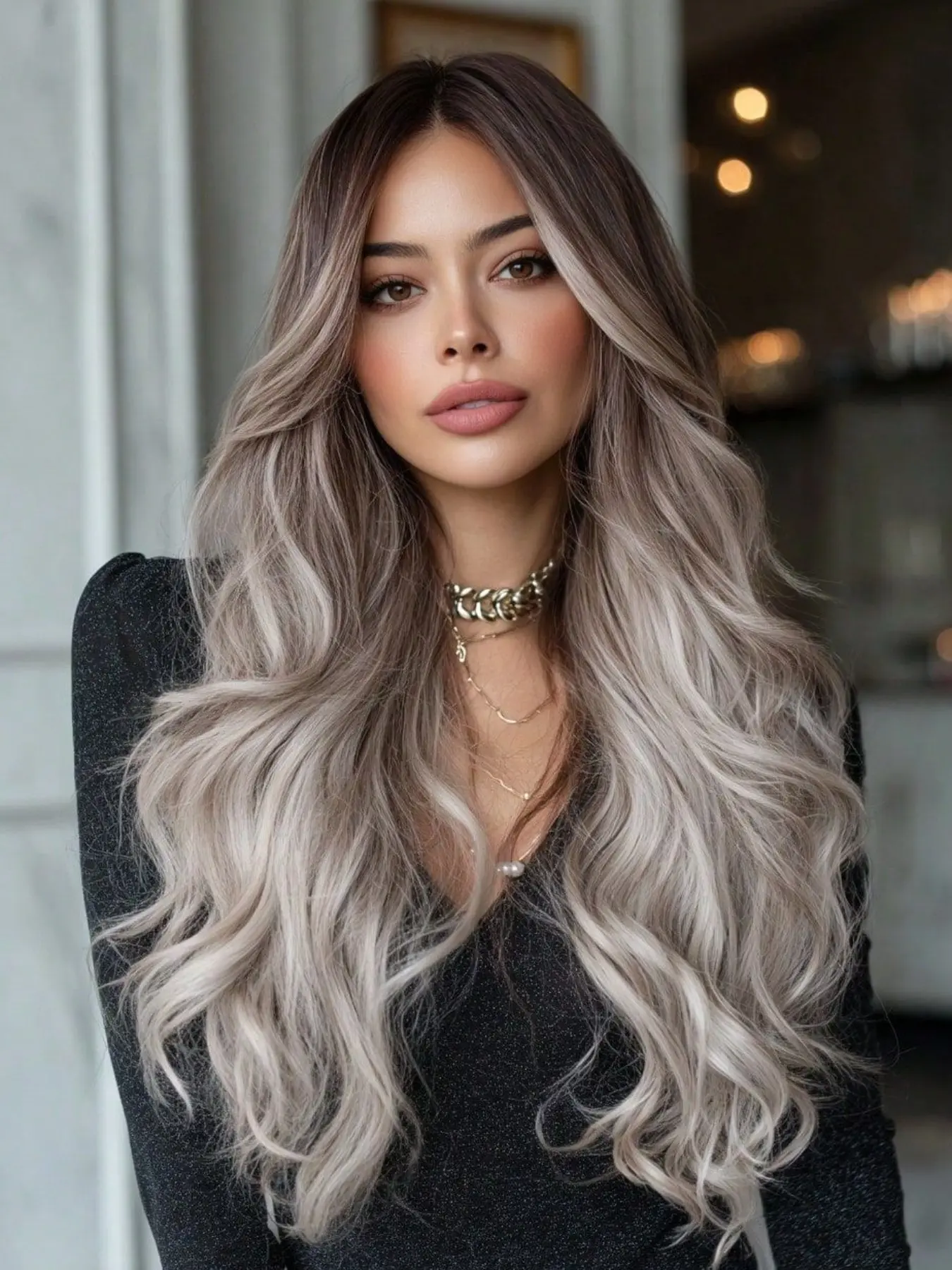 22-Inch -Silver Gradient Long Hair Curly Synthetic Wig, Perfect for Women's Daily Commuting, Ideal for Cosplay Roles
