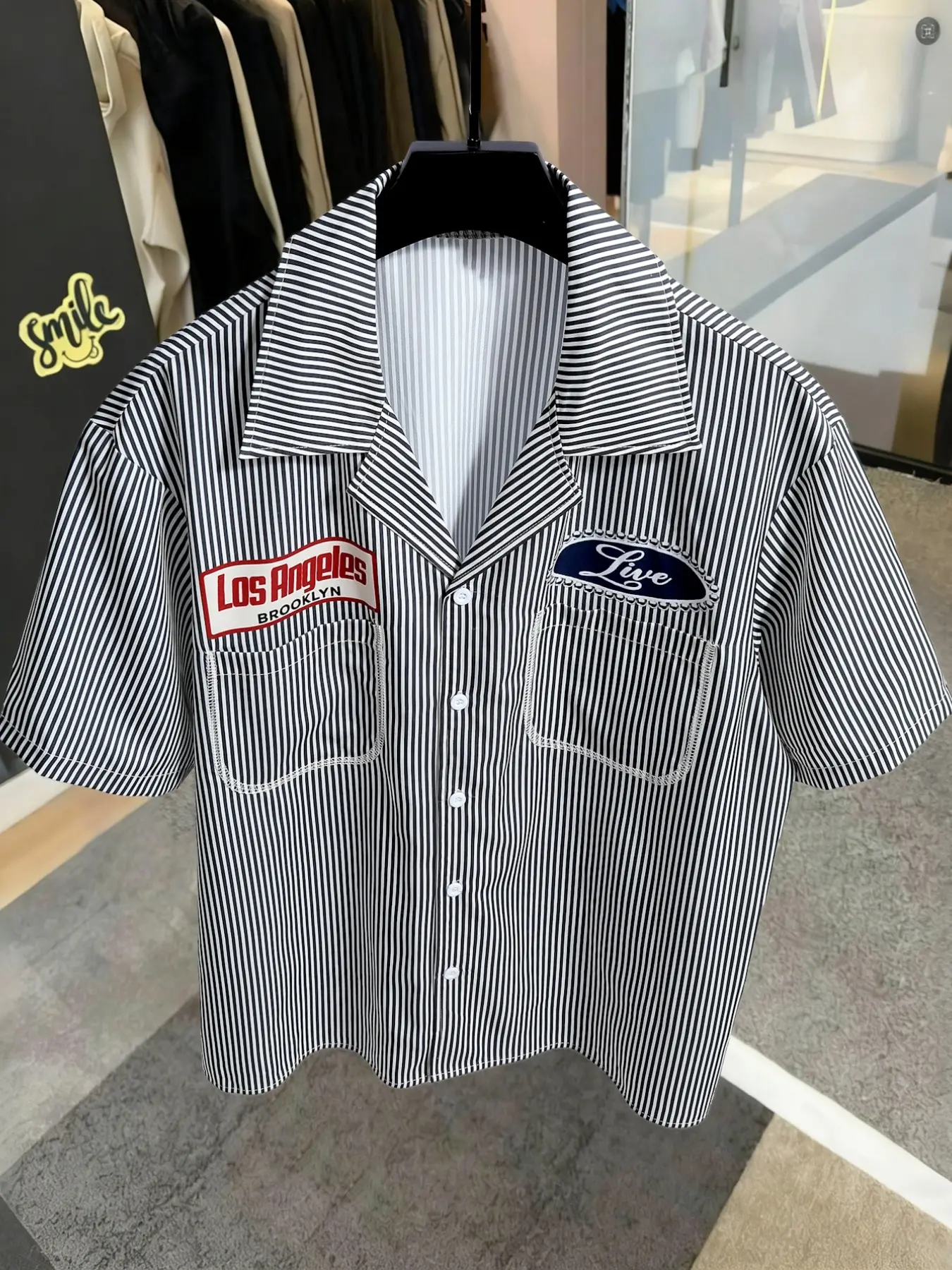 Men's Striped Printed Loose Fit Letter Pattern Collared Shirt, Casual Long Sleeve Short Sleeve Top, All over Print Design Menswear