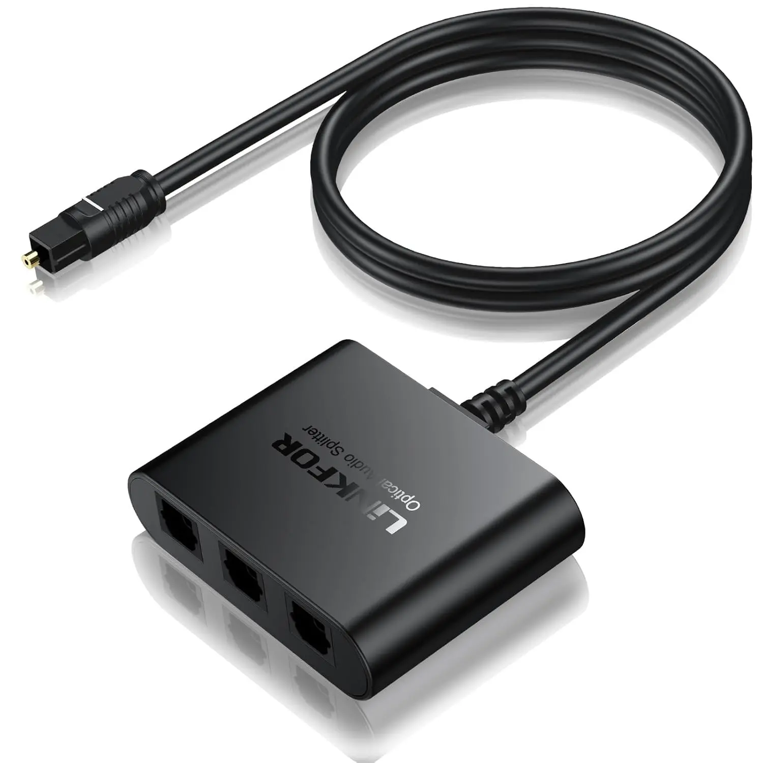 LiNKFOR Compact 1x3 SPDIF Toslink Optical Cable Splitter with 1 Digital Optical Audio Cable, Supports LPCM 2.0 DTS Dolby-AC3, Compatible with PS3 DVD HDTV, Ideal for Audio Accessories, Speakers & Devices