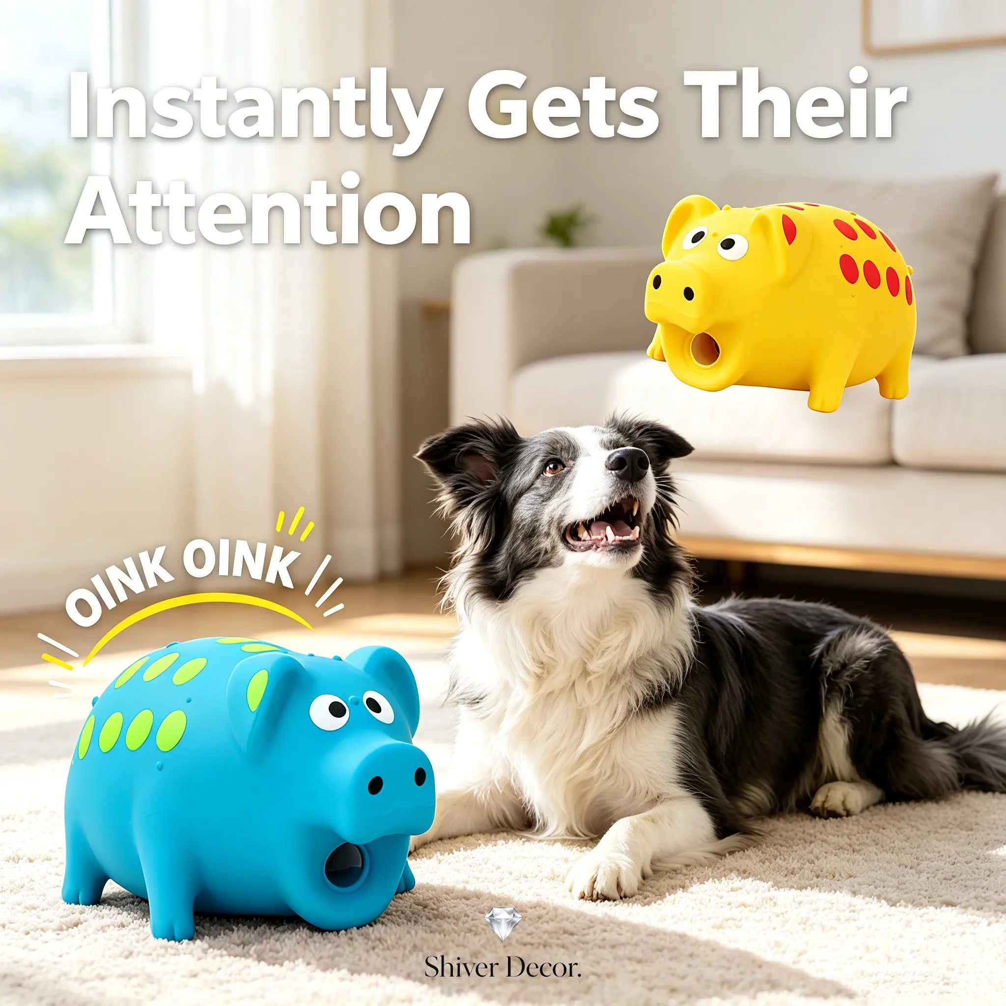 Squeaky Latex Pig Dog Toy, High‑Visibility Blue & Yellow For Dogs, Textured Spotted Pig Squeaker Toy, Soft Latex Chew Toy For Puppy Teething, Interactive Pet Plaything, Durable Latex Material, Engaging Design for Dogs & Pigs, Perfect for Training Sessions