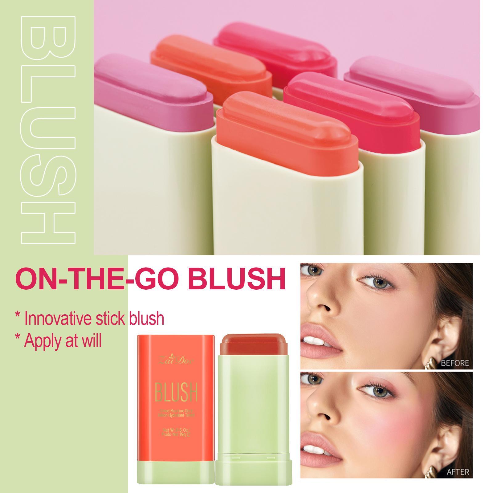 ZaiDoc On-the-Go Tinted Moisture Blush Stick | Hydrating Formula for Long-Lasting, Soft-Focus Glow – Natural Shades for Cheeks & Eyes, Flawless Look in Seconds!