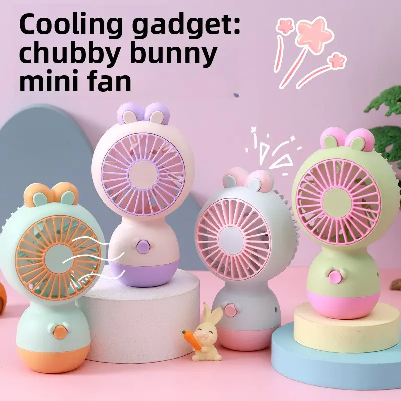 New Rechargeable Chubby Rabbit Handheld Portable Fan - Miniature Personal Cooling Wireless Device with Handle, Desktop-Ready Cute Cartoon Model