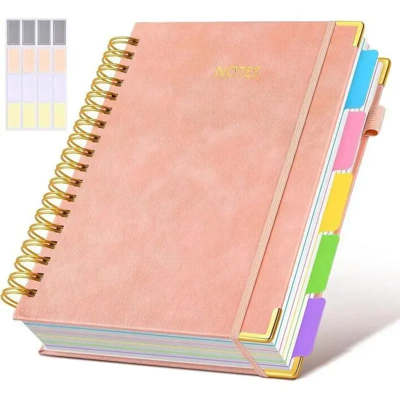 Leather Spiral Notebook with Detachable Tabs, 300 Pages, 8x10 Inches, Ideal for Work, School, Notes, Travel Journal, Study Notebook, Notebook with Dividers