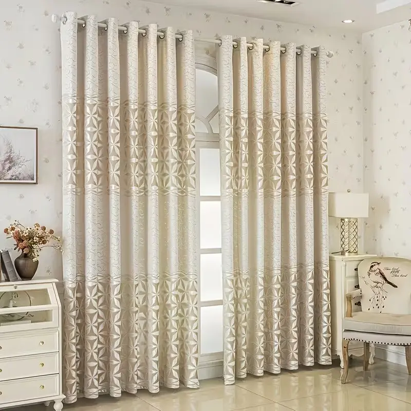 2pc Cream Color Velvet Lattice Design Curtains, Modern Minimalist Style, Easy Install, Suitable for Living Room, Bedroom, Dining Room