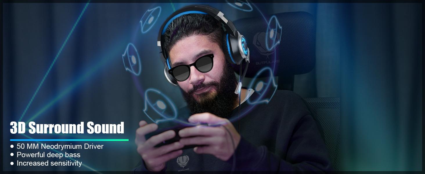 STANDARD GOODS 3C9-PHP017  Gaming Headset for PS4, Xbox One, PC, PS5, Laptop, Mac, Nintendo Switch, 3.5MM Noise Cancelling Over Ear Headphones with Mic, Bass Surround, Soft Memory Earmuffs (New Blue)