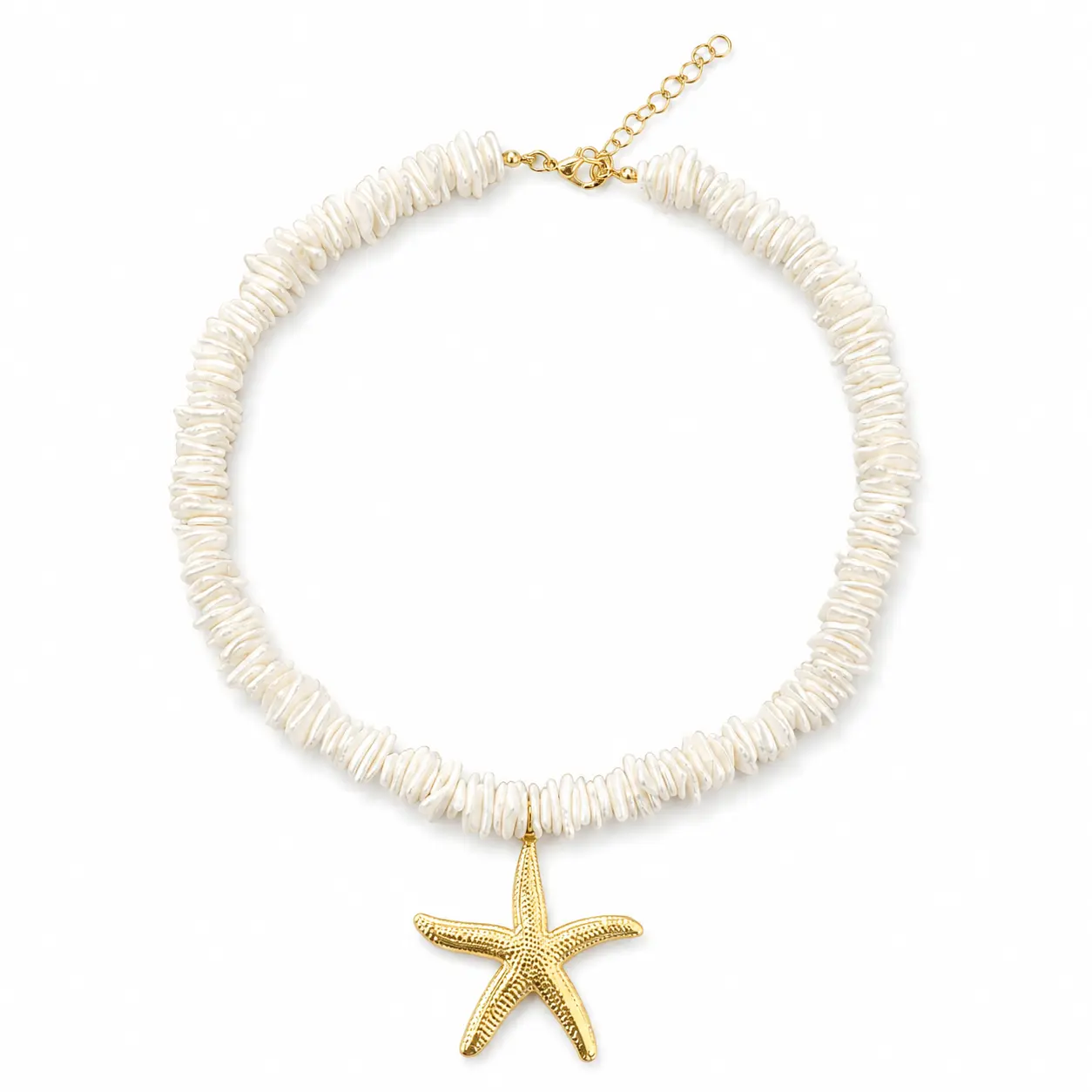 Women's Puka Shell Choker Necklace - Starfish Pendant Boho Female Accessory Necklace, 40 + 5 Cm Natural Seashell Beaded Jewelry for Coastal Summer Beach Vacation, Ocean-Inspired Motif, Chocker Necklace