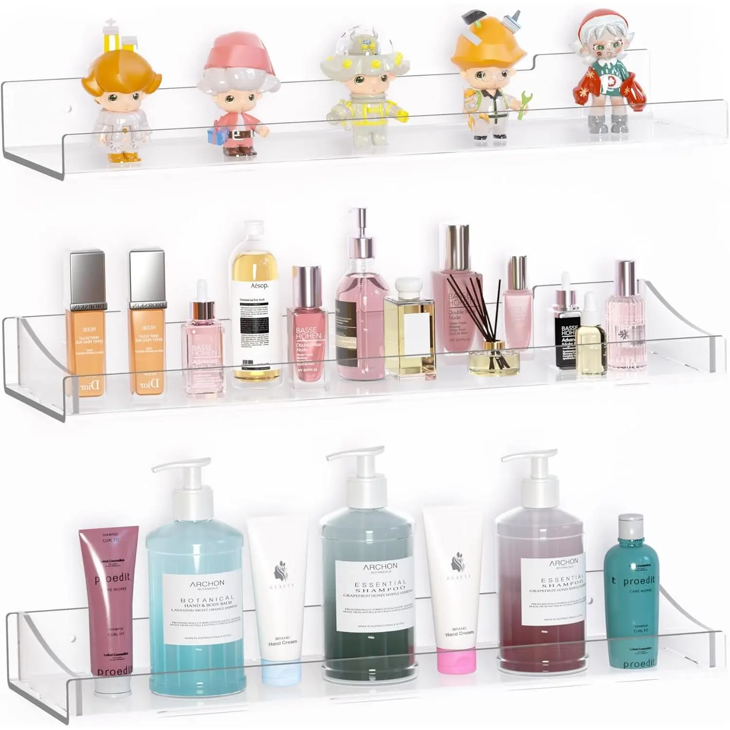 Shelves for Bathroom, Clear Floating Shelves for Wall, Wall Organizer Suitable for Bathroom, Bedroom, and Living Room Storage for Make Up,Action Figure,Books -3 Pack