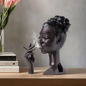 1pc Creative Black Lady Head Incense Burner Aroma, Luxury Resin Character Sculpture Ornament, Modern Minimalist Tabletop Craft, Ideal Decor for Indoor Home