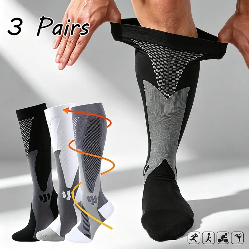 3-Pair Supportive Stripes Compression Socks for Women & Men, Athletic Support for Running-Hiking, Sports Socks for Friends & Family Easter Gift