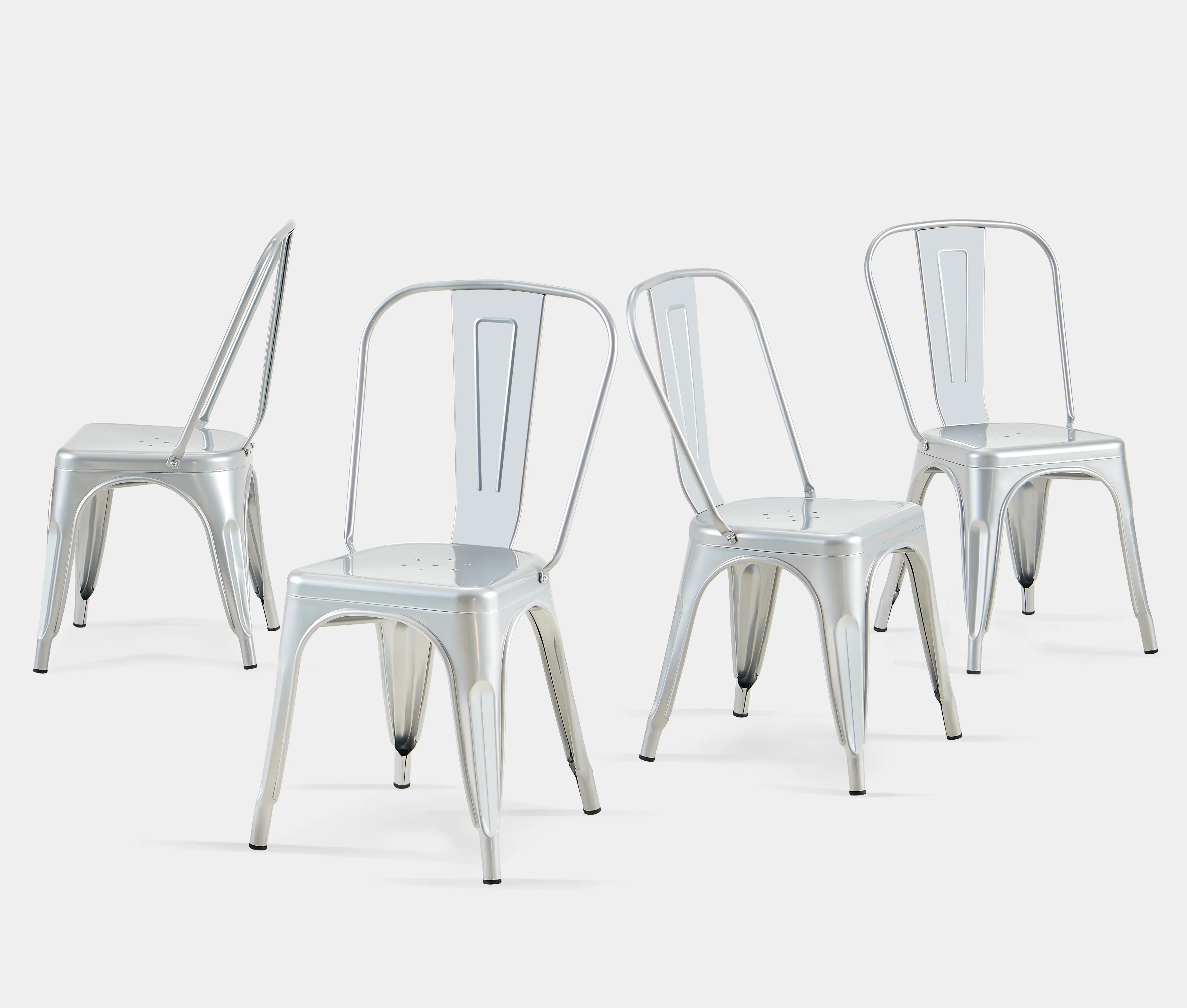 Stackable Metal Dining Chairs Set of 4, Moonlight Silver,steel dining chairs with 330 lb capacity for kitchens, dining rooms, restaurants, cafes, bistros and covered patios.