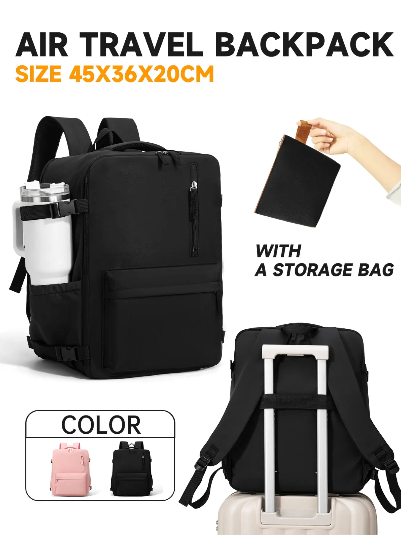 Cabin Bags 45x36x20cm Travel Backpack, Easyjet Cabin Luggage, Fits 15.6' Laptop, 30L Underseat Bag, Meets Airline Size Requirements