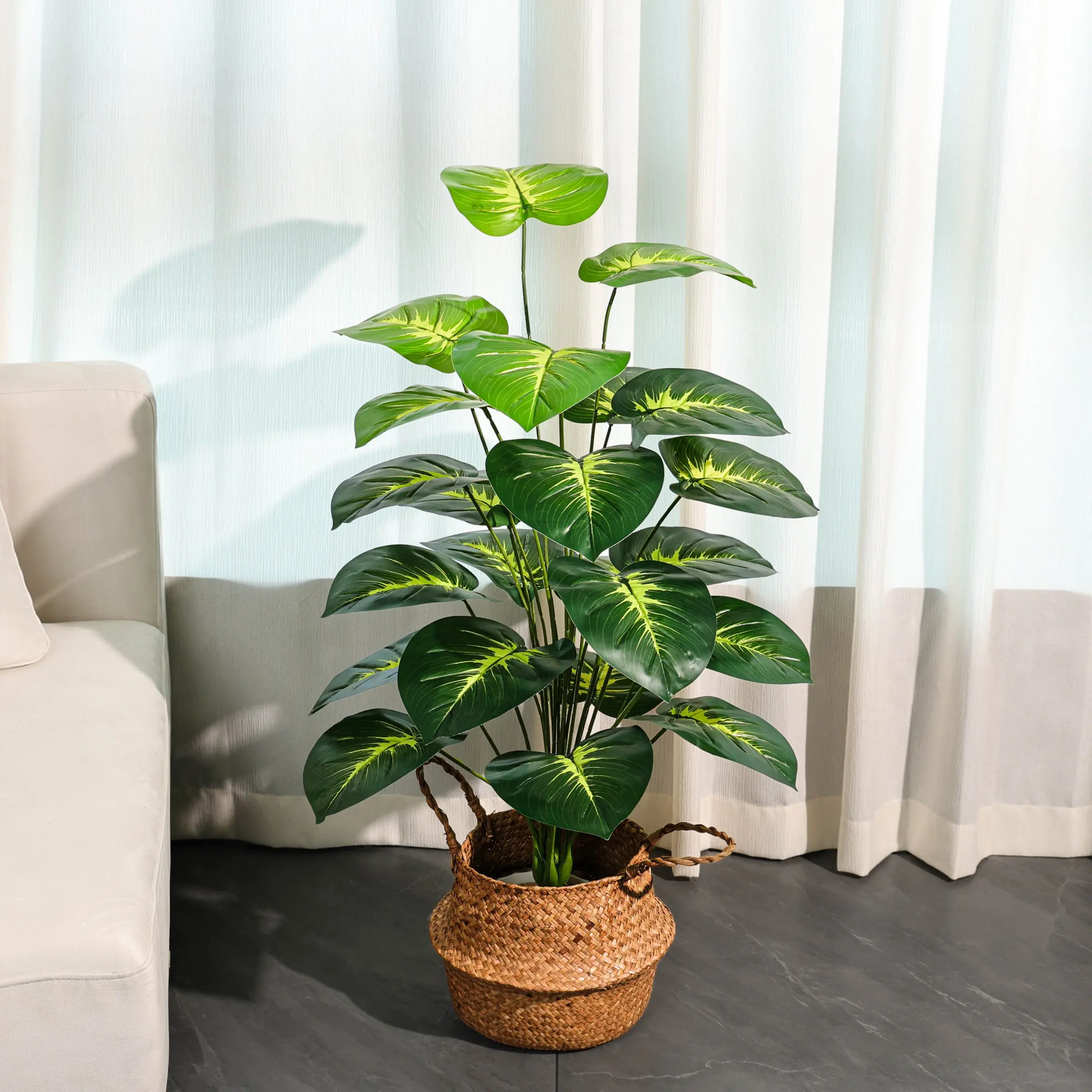 1 Pc Realistic Artificial Plant Leaf Potted Plant (without Pot), 24 Realistic Leaves, No Watering Tropical Greenery, Indoor Home Decor