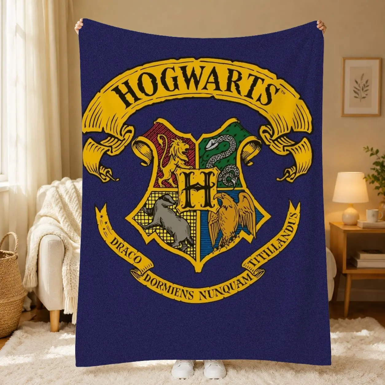 Harry Potter Hogwarts Crest Flannel Throw Blanket - Soft, Cozy, Lightweight with 4 House Emblems, Navy Wizarding World Bedding Dorm Decor, All-Season Bed/Sofa/Couch Cover, Gift for Fans (Kids, Teens, Adults) blankets cooling blankets cooling blanket