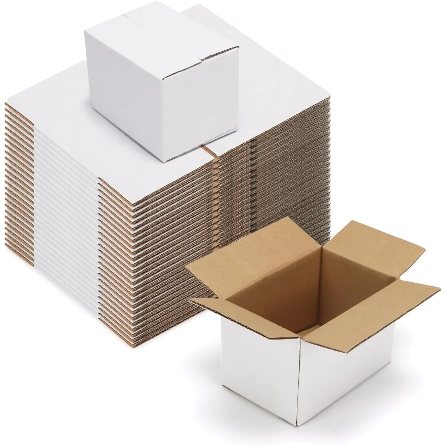 6x4x4 Shipping Boxes 50 Pack, White Cardboard Kraft Corrugated Mailer Boxes for Small Business