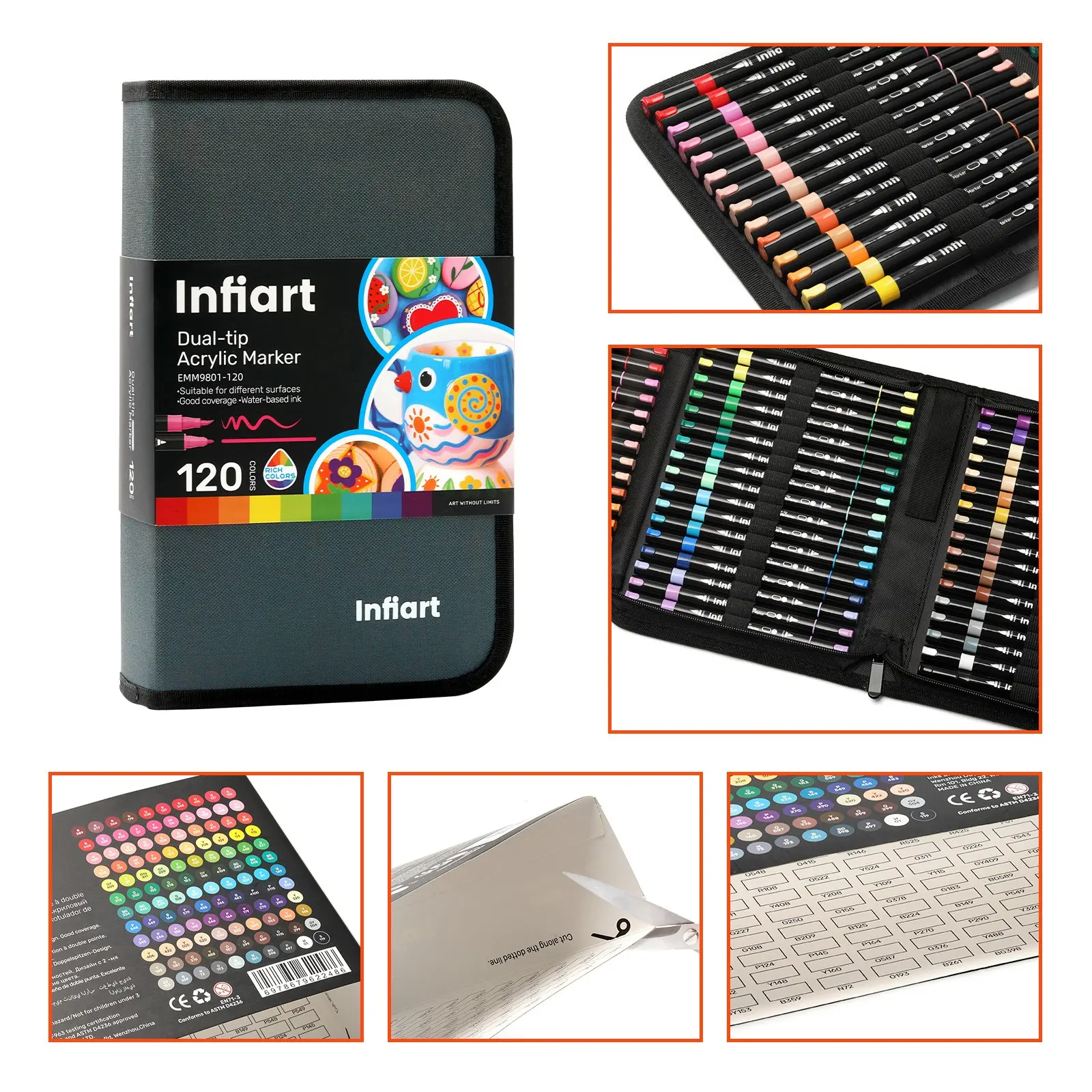 Infiart Dual-Tip Acrylic Marker Pens, Stackable, Non-Transparent, 48/72/120 Colors, Water-Based Ink, Ideal for Art, Diaries, Crafts, School Supplies, Coloring Supplies, Artist Supplies, Art Drawing Supplies, Diy Art, Marker Set