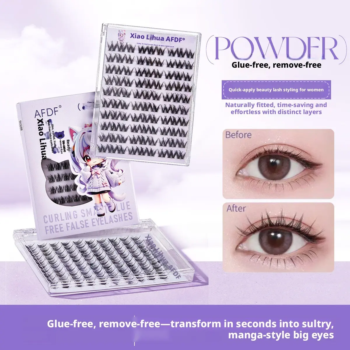 Large Capacity Segmented Glueless Lash Book, Mini Pear Blossom Natural Voluminous Realistic Trilogy Lashes, Natural Manga Lashes, Barbie Style Self-Adhesive Individual Volume False Eyelashes For Lazy Beginners Daily Eye Makeup